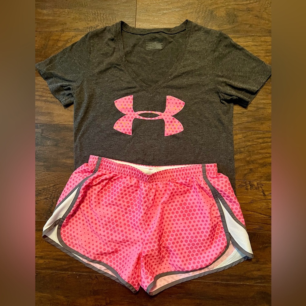 Under Armour Women's Athletic Shorts in Pink and Gray Size M